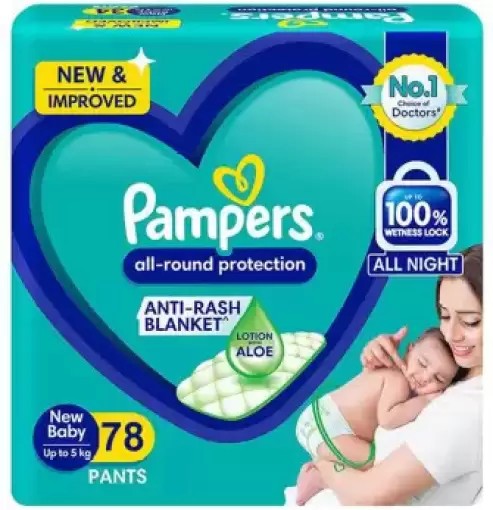 Pampers All round Protection Pants Baby Diapers (New Born) 78 Count, Lotion with Aloe Vera